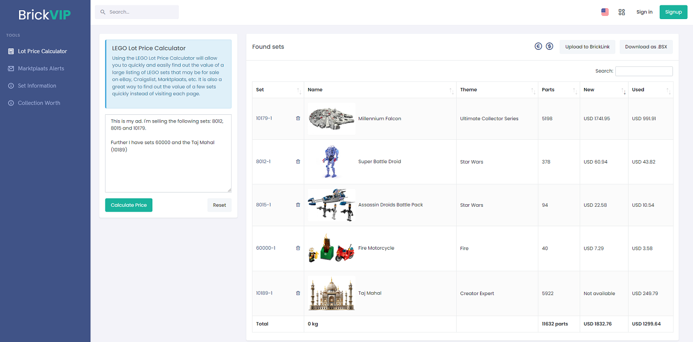 LEGO Lot Price Calculator